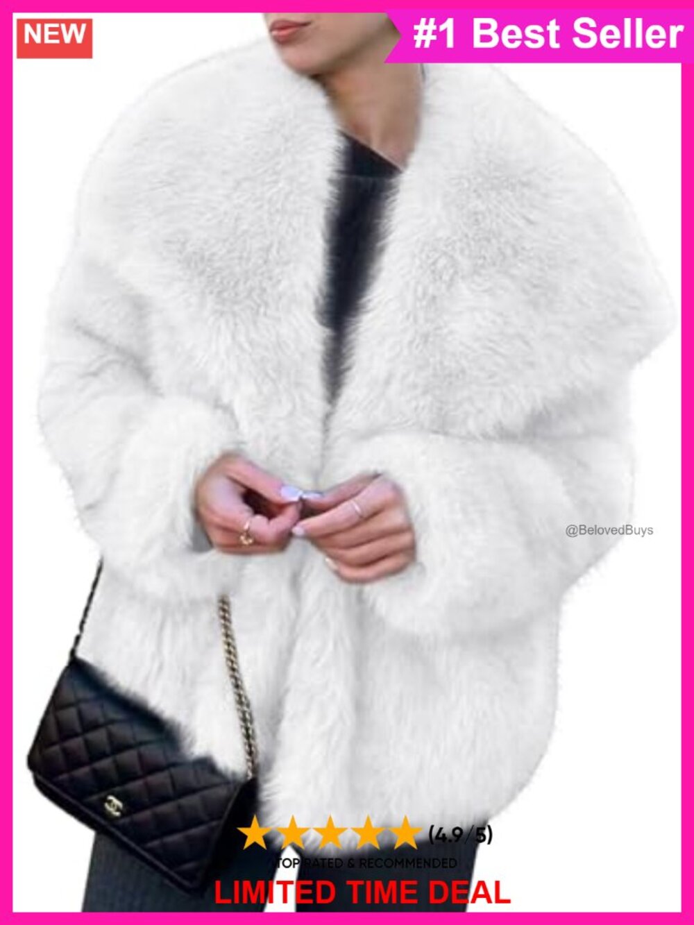 Faux Fur Coat Shaggy Lapel Open Front Button Winter Jacket
